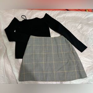 Wilfred Plaid Gray Skirt and Black top madison the label
